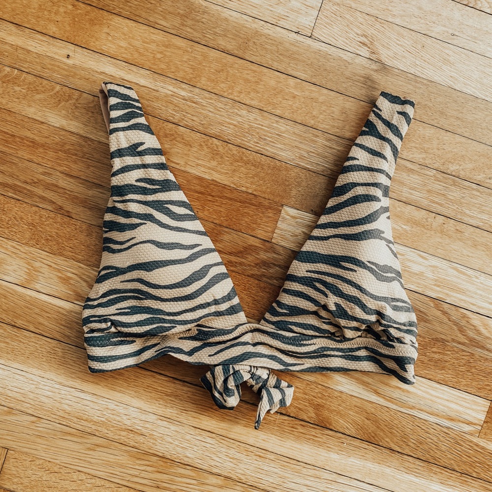 AERIE Pique Animal Print Tie Triangle Bikini Top